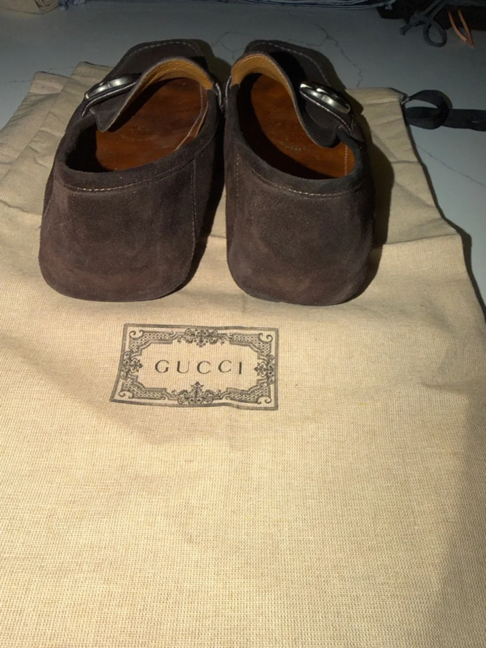 Gucci Brown Suede Horsebit Penny Loafers